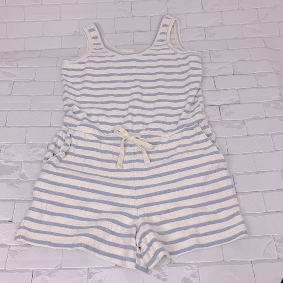 Old Navy Cotton tank striped Romper shorts set Blue and Creme Size Small - Picture 1 of 11